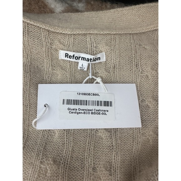 Reformation Cashmere Cardigan NWT Giusta Oversized Sweater Beige Sz L Cable Knit - Picture 9 of 9